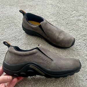 Merrell Jungle Moc Pewter Men’s 8.5 Leather Slip On Comfort Hiking Walking Shoes